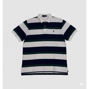 Polo by Ralph Lauren Green Navy Striped Mens‎ Polo Sz L Cotton Classic Preppy